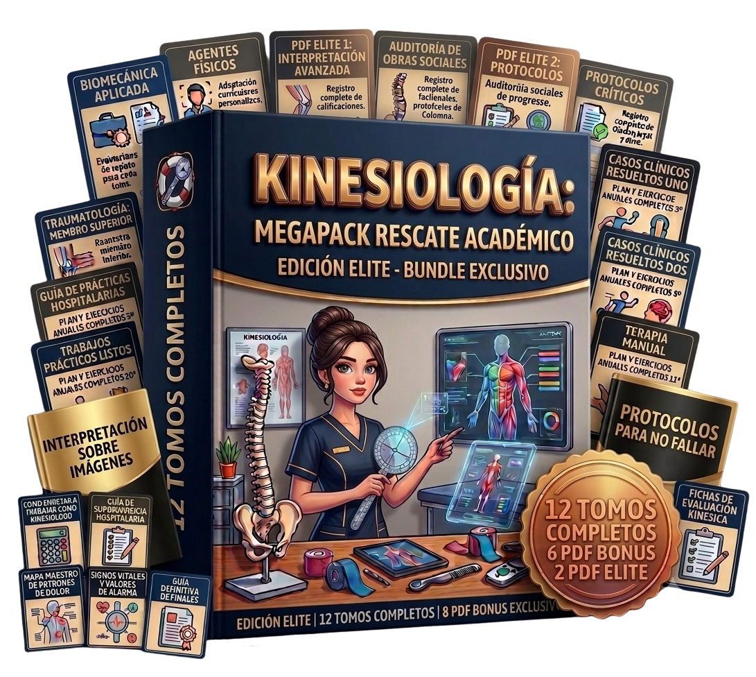 MEGAPACK ELITE RESCATE ACADÉMICO KINESIOLOGÍA: 12 TOMOS + 6 BONOS + Interpretación de Imágenes + Protocolo para no fallar en Consultorio